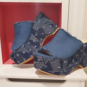 SOFREE  Denim patchwork platform MULES